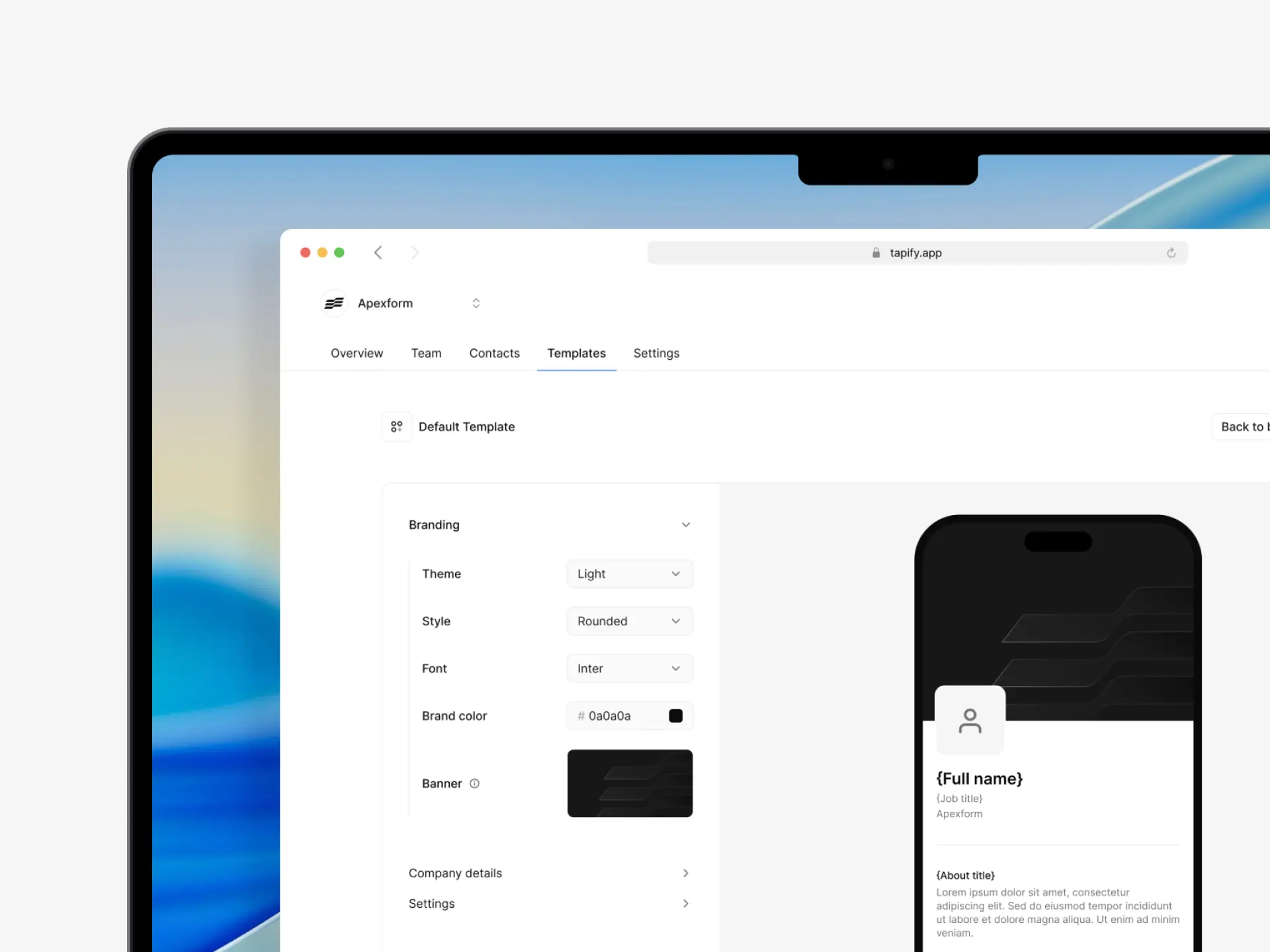 Manage branding in Tapify